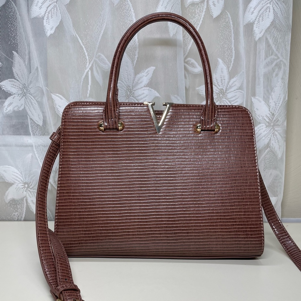 Crossi Brown Gold Faux Leather Crossbody Hand Bag